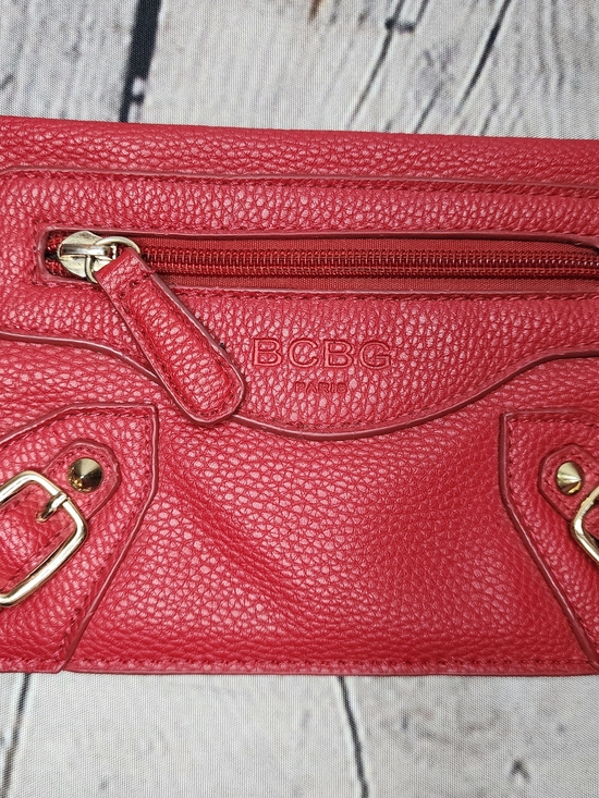 BCBG Handbags - BCBG Red Pebble-Texture Clutch with Gold Hardware
